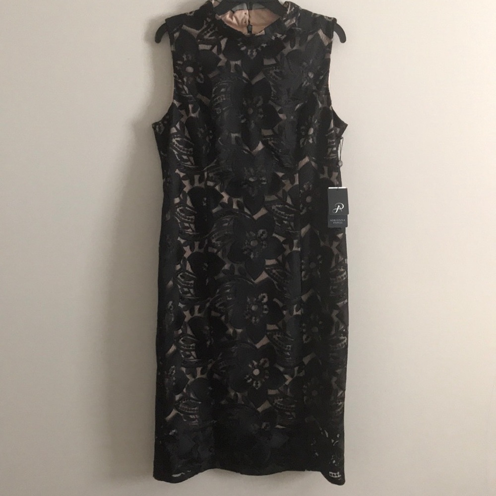 ADRIANNA PAPELL lace mock neck sheath